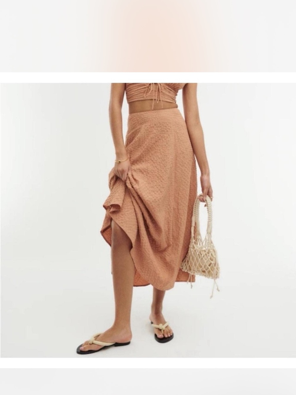 Abercrombie & Fitch Textured Midi Skirt in Camel NWOT